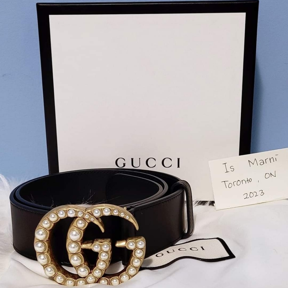 Leather belt with pearl Double G size 80